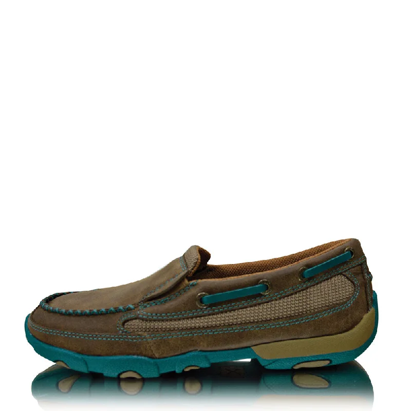 Twisted X Women's Casual Driving Mocs Boat Slip On Bomber/Turquoise