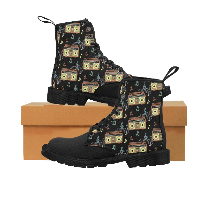 Women's Casual Retro Radio Print Canvas Boots