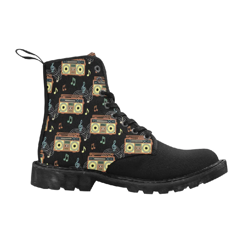 Women's Casual Retro Radio Print Canvas Boots