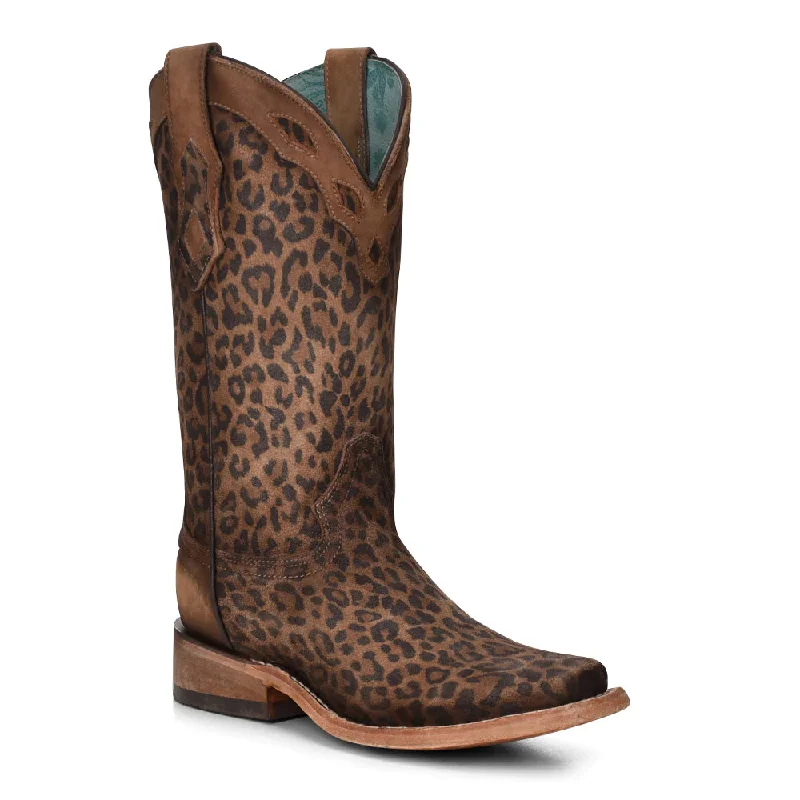 Corral Women's Sanded Leopard Print Overlay Boot