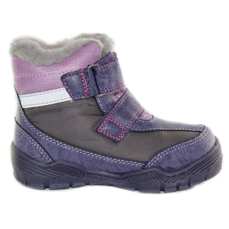 D.D. Step little kid girl shoes/winter boots with faux fur insulation purple with pink and grey and star size US 8-11.5