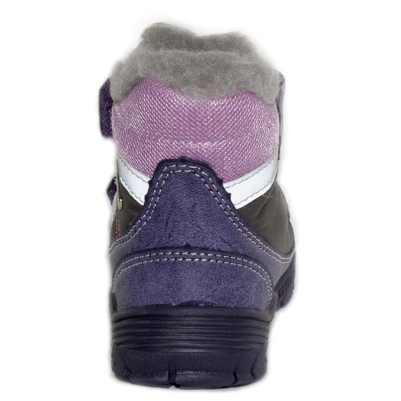 D.D. Step little kid girl shoes/winter boots with faux fur insulation purple with pink and grey and star size US 8-11.5