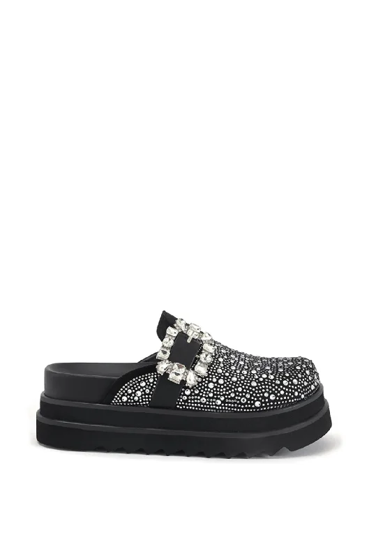 DESDEMONA-BLACK RHINESTONE FLATFORM CLOG