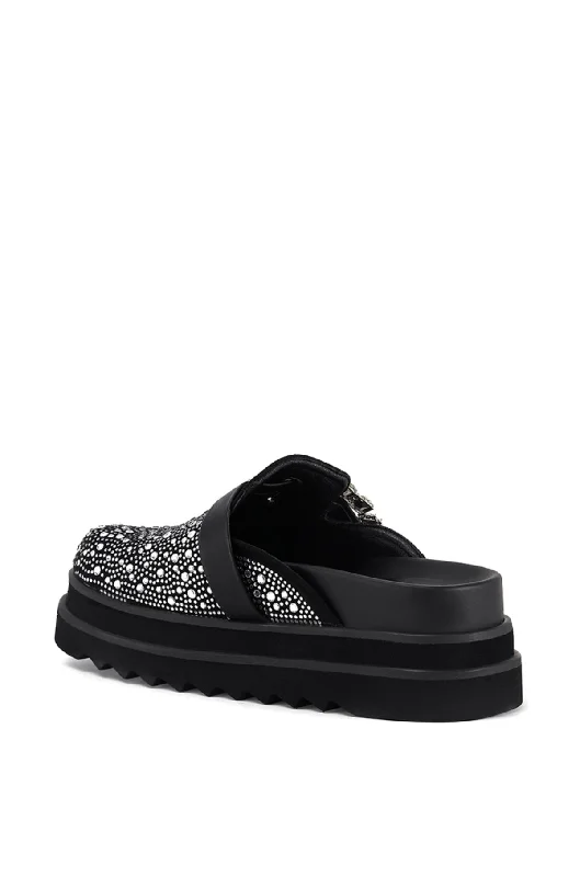 DESDEMONA-BLACK RHINESTONE FLATFORM CLOG