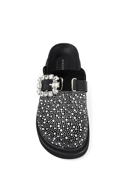 DESDEMONA-BLACK RHINESTONE FLATFORM CLOG