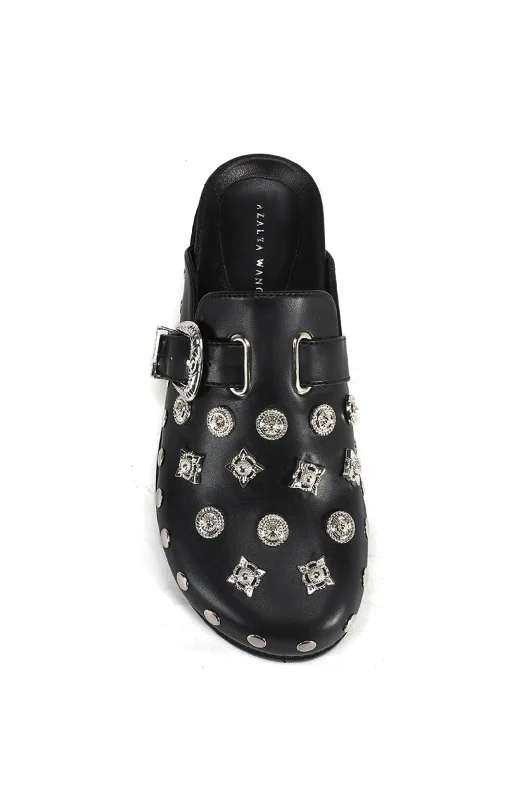 PRESSLEY-BLACK STUDDED FLAT CLOG