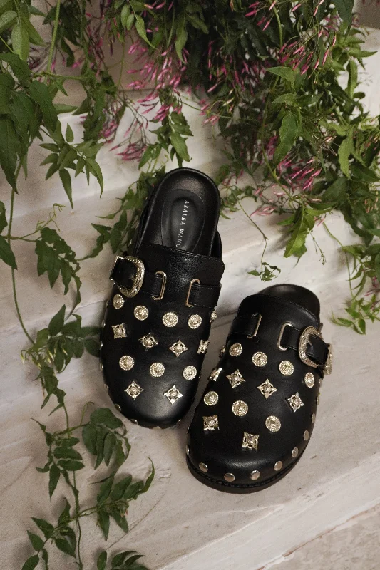 PRESSLEY-BLACK STUDDED FLAT CLOG