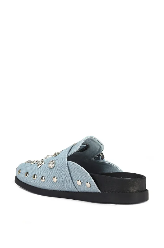 PRESSLEY-DENIM STUDDED FLAT CLOG