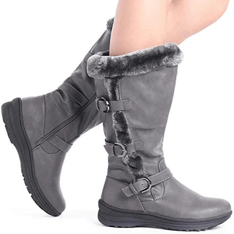 Women Retro Plush Lining Warm Casual Mid Calf Snow Boots