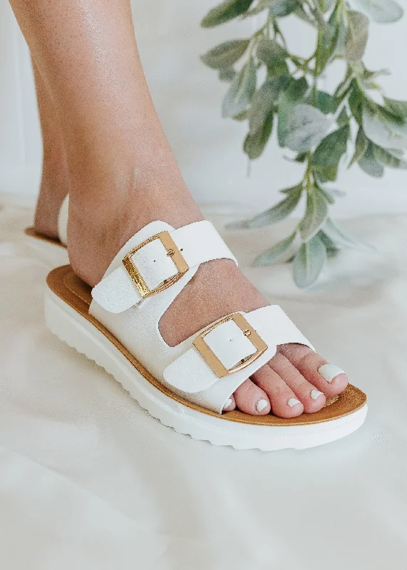 ""Back To You"" White Double Strap Platform Sandals