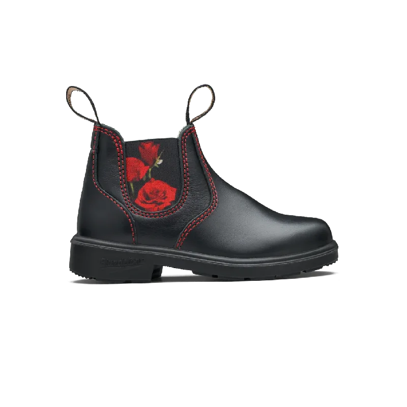 Blundstone Black With Red Rose Elastic Kids' Boot