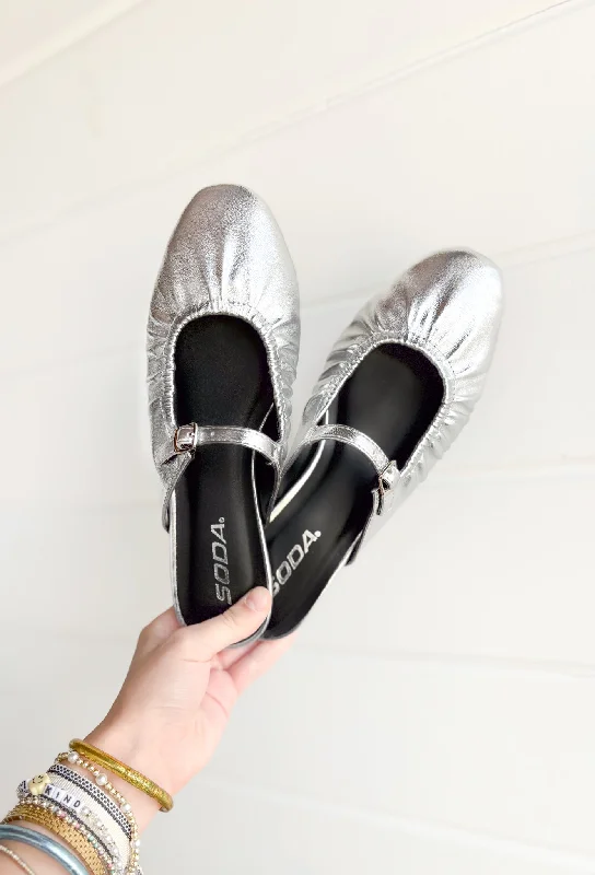 Demure Silver Mules