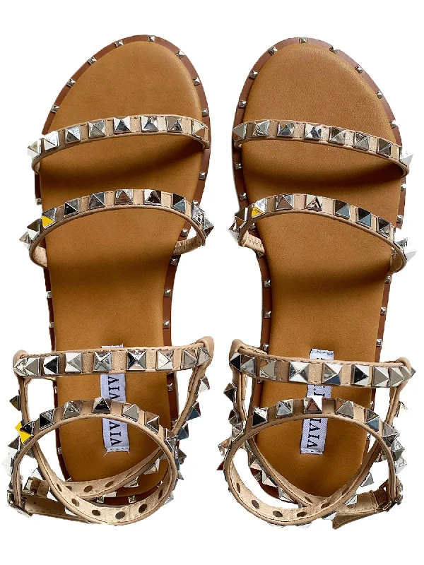 'Hadley' Studded Strap Tan Sandals