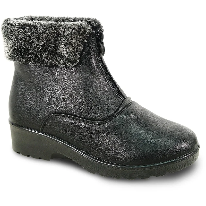 KOZI Women Winter Fur Boot NANCY-1 Ankle Casual Boot Black - with Ice Cleat Outsole