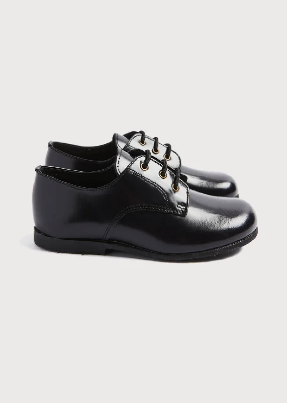 Leather Lace-Up Black Shoes (25-33EU)