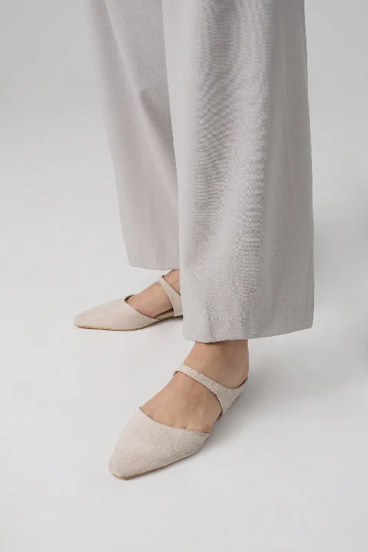 Sance Suede Closed Toe Flats, Cream