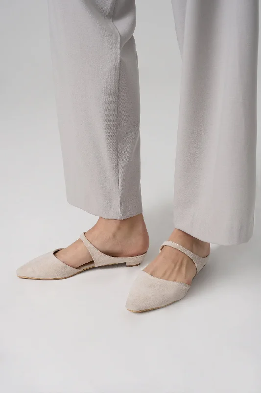 Sance Suede Closed Toe Flats, Cream