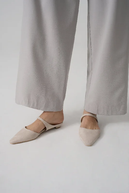 Sance Suede Closed Toe Flats, Cream