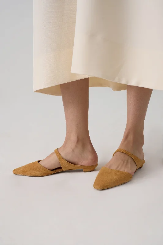 Sance Suede Closed Toe Flats, Mustard