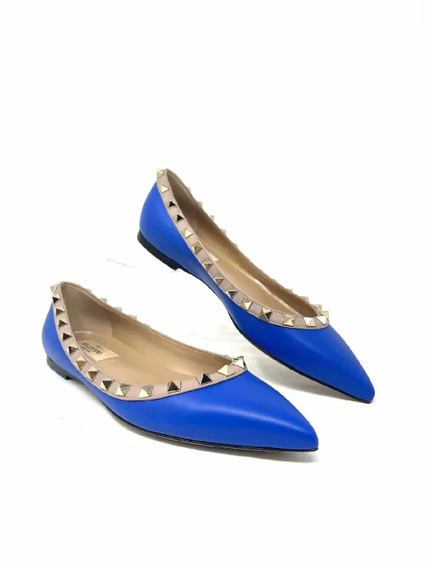 Valentino Garavani Size 5.5 Blue/Beige Studded Leather W/ BOX!!! Shoes Flats