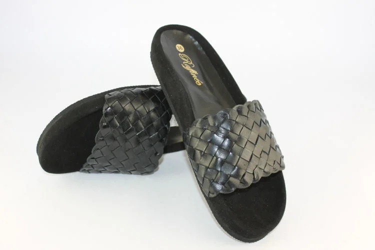 Black Woven Leather Mule