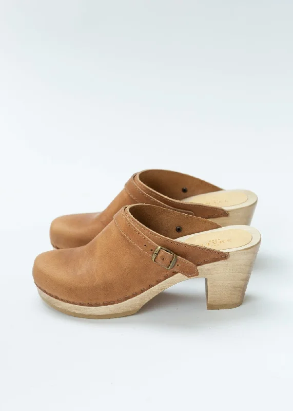 High Heel Clogs – Tan Leather