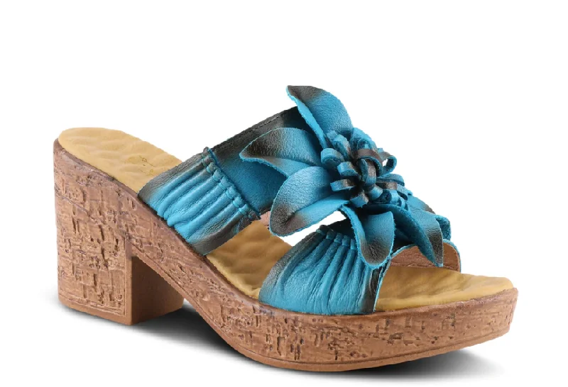 L'ARTISTE Turquoise Leather BLOOMIN-TQ Slide Sandals