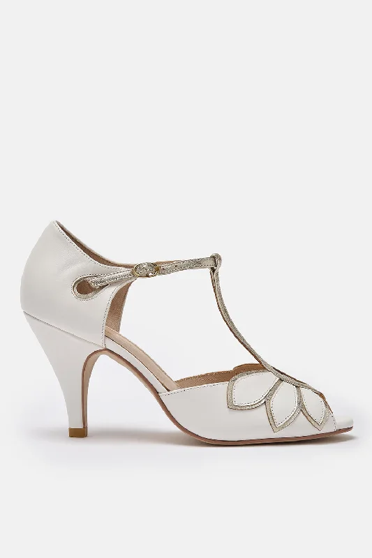 Mimosa Ivory Leather T-bar Shoes