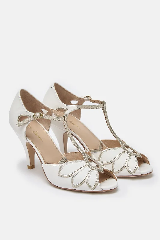 Mimosa Ivory Leather T-bar Shoes