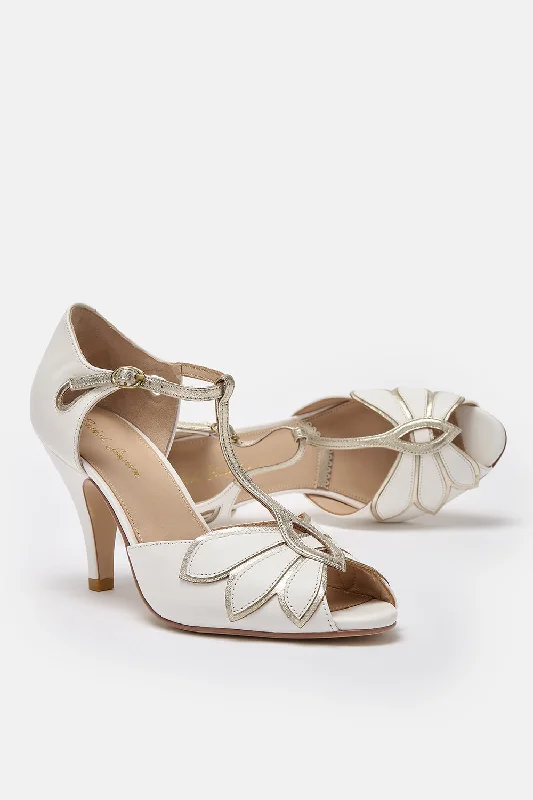 Mimosa Ivory Leather T-bar Shoes