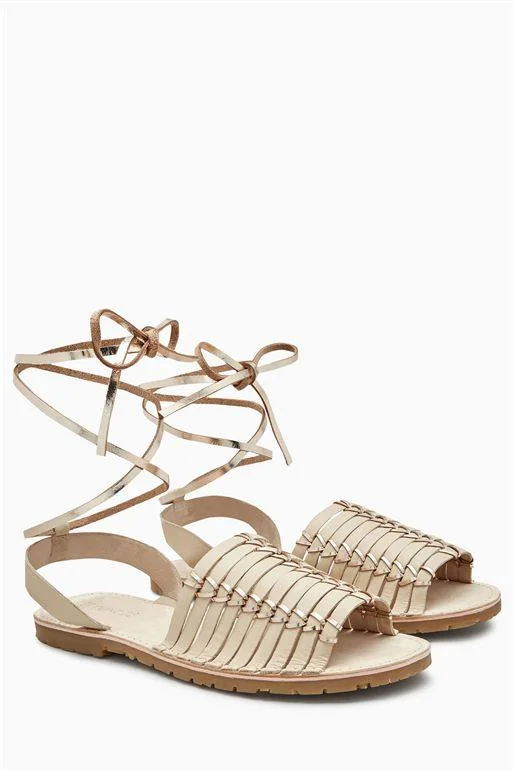 Next Womens Nude Woven Leather Beach Sandals