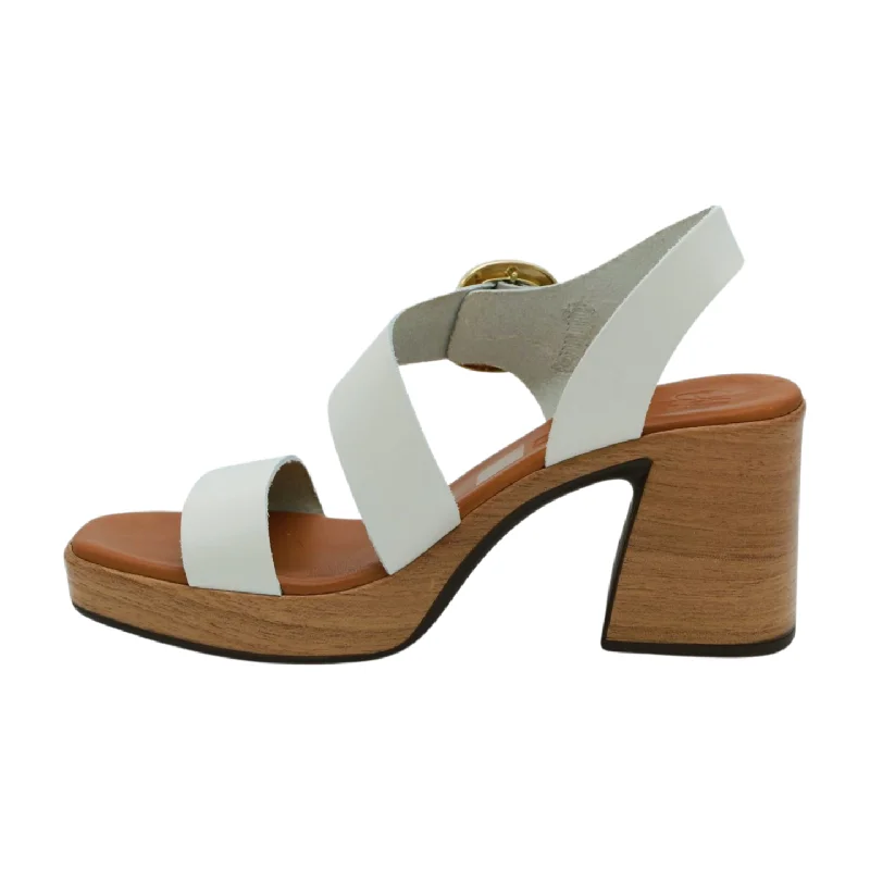 OH MY SANDALS Off White Leather Block Heel Platform Sandal