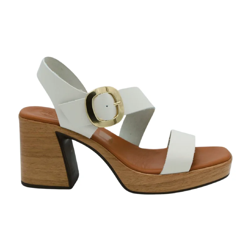 OH MY SANDALS Off White Leather Block Heel Platform Sandal