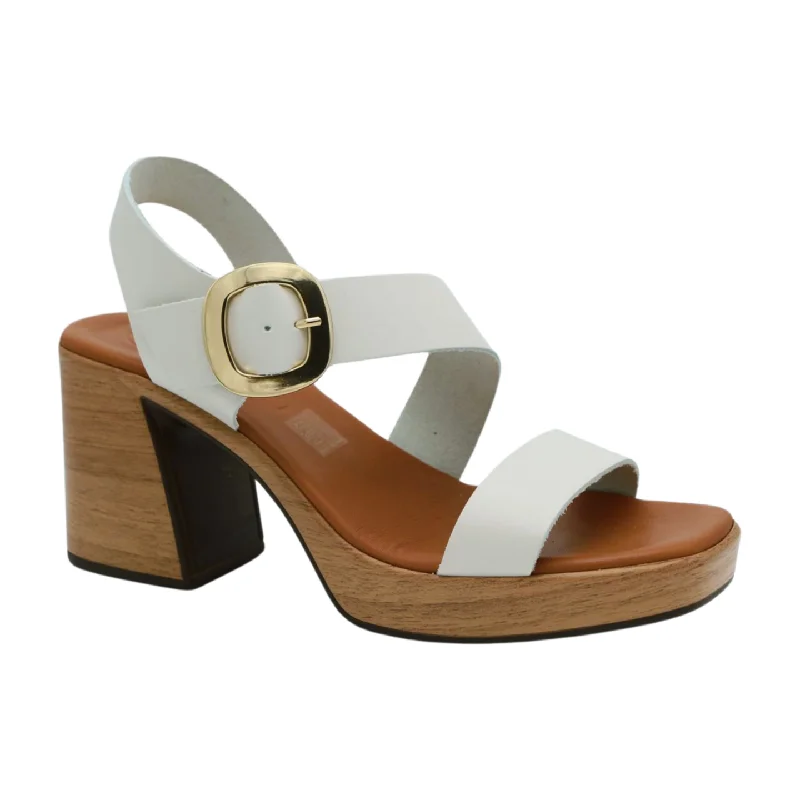 OH MY SANDALS Off White Leather Block Heel Platform Sandal