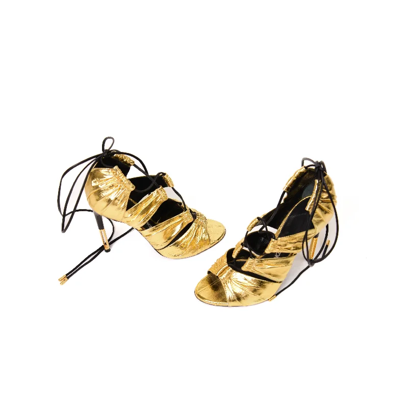 Tom Ford Gold Metallic Leather Sandals Size 37