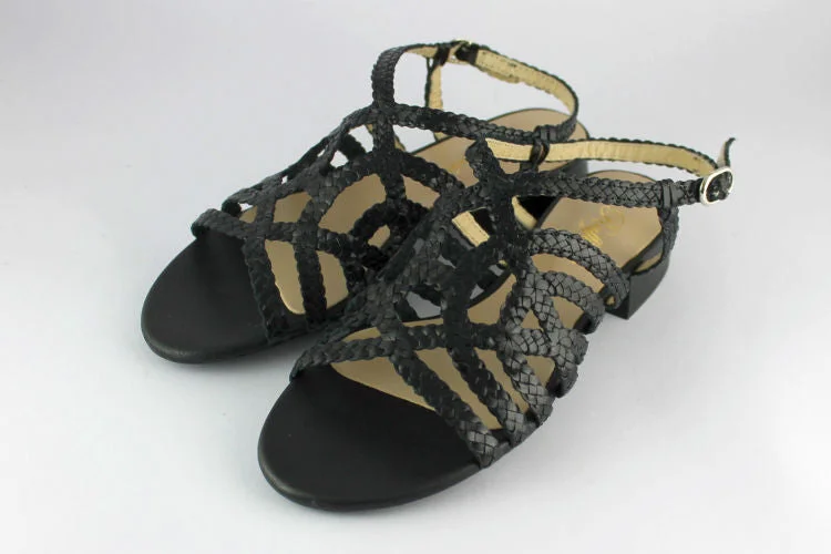 Woven Black Leather Sandal