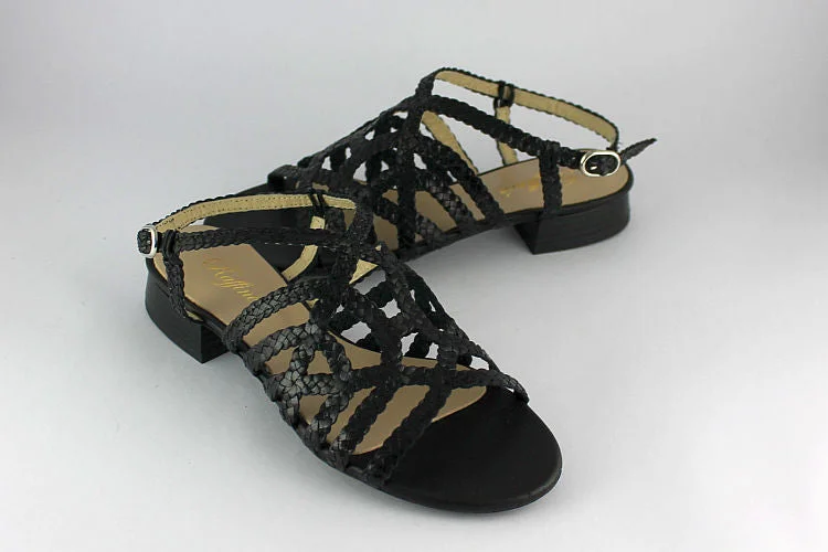 Woven Black Leather Sandal