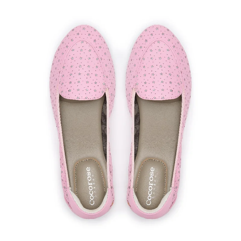 Clapham - Pink Leather Flats with Silver Stars