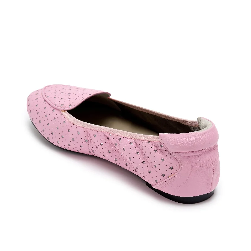 Clapham - Pink Leather Flats with Silver Stars