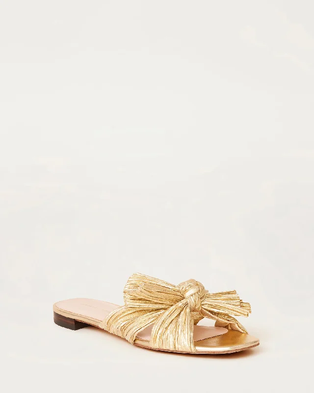 Daphne Gold Pleated Bow Slide