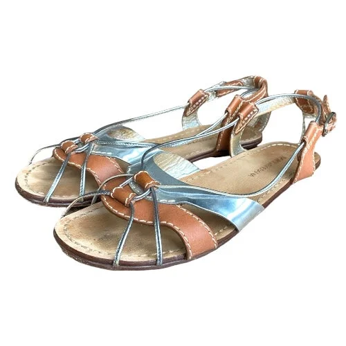 DOLCE & GABBANA Brown & Silver Strappy Slingback Flat Sandals, Size 37