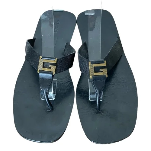 GUCCI Black GG Interlocking Flat Thong Sandals, Size 38