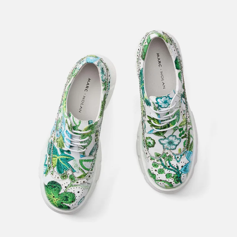 Ms. Alexander Green Floral Leather Lug Wingtip Derby