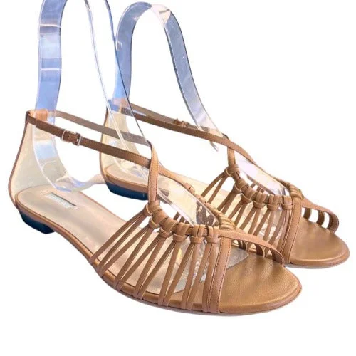 NEW GIORGIO ARMANI Beige Leather Strappy Ankle Strap Flat Sandals, Size 37.5