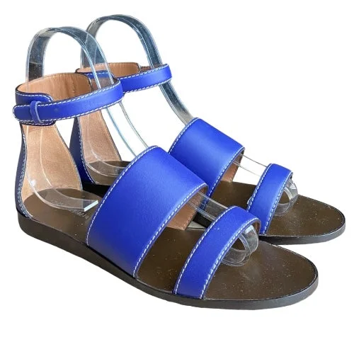 NEW GIORGIO ARMANI Blue Leather Strappy Ankle Strap Flat Sandals, Size 38