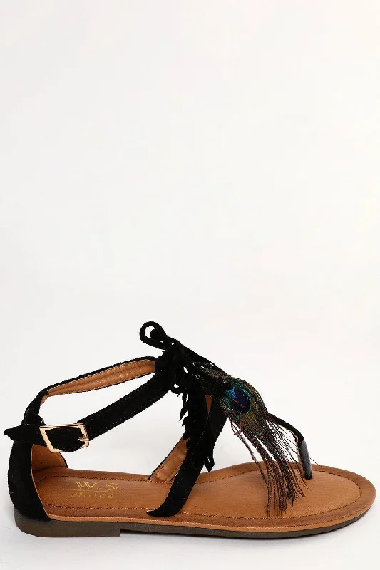 Peacock Feather Black Suede Sandals