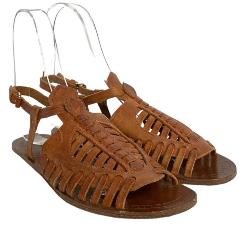 PROENZA SCHOULER Brown Woven Leather Flat Gladiator Sandals, Size 37