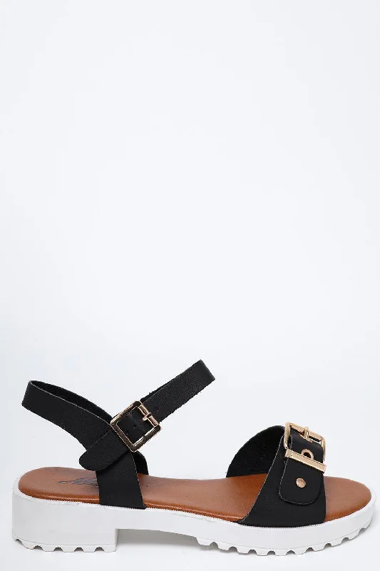 White Cleated Platform Black Sandals