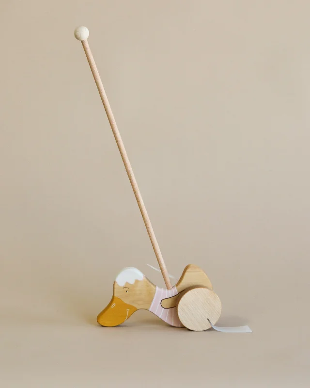 Handmade Wooden Duck Push Toy | Light Pink