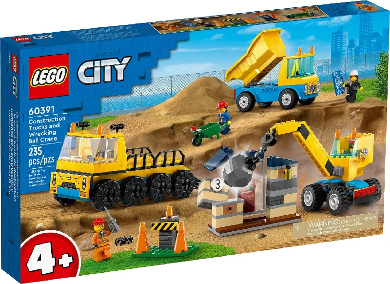 Lego Construction Trucks and Wrecking Ball Crane